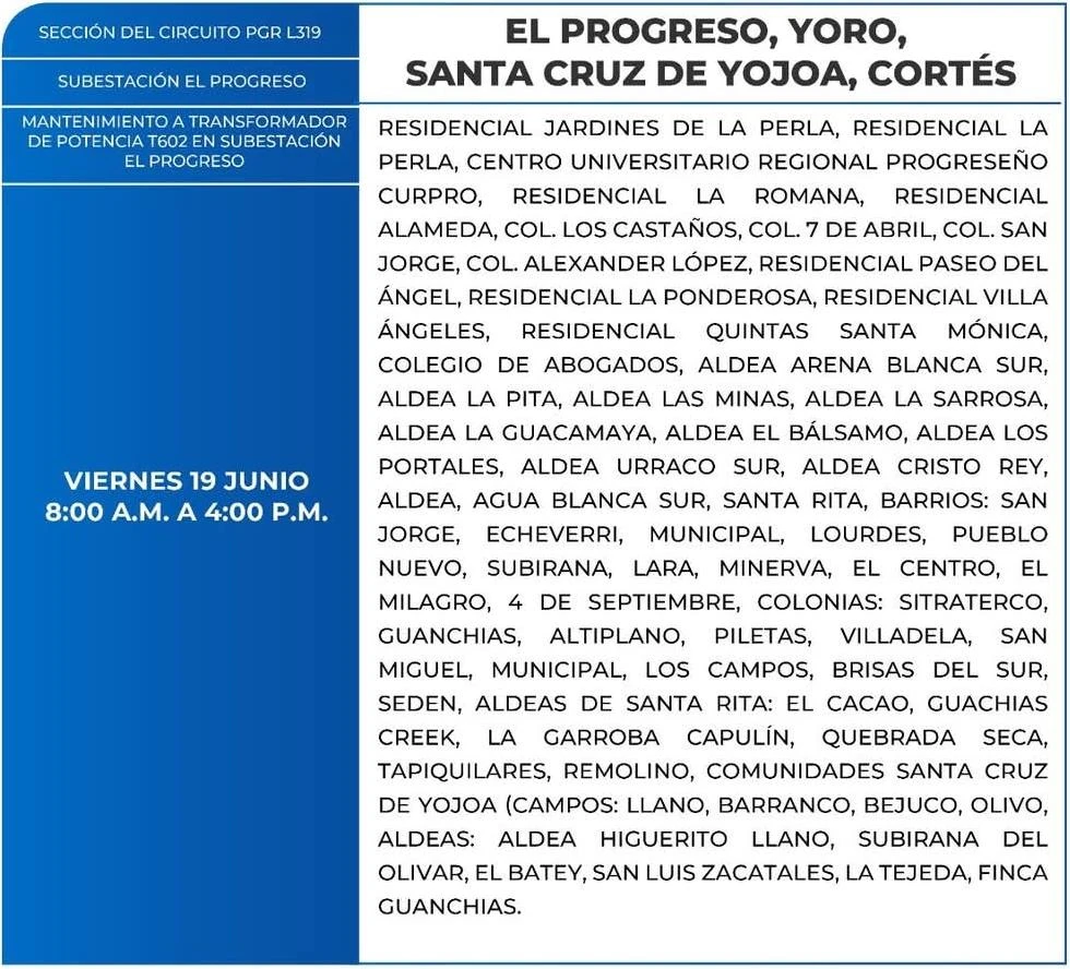 Lugares que se quedarán sin energía eléctrica