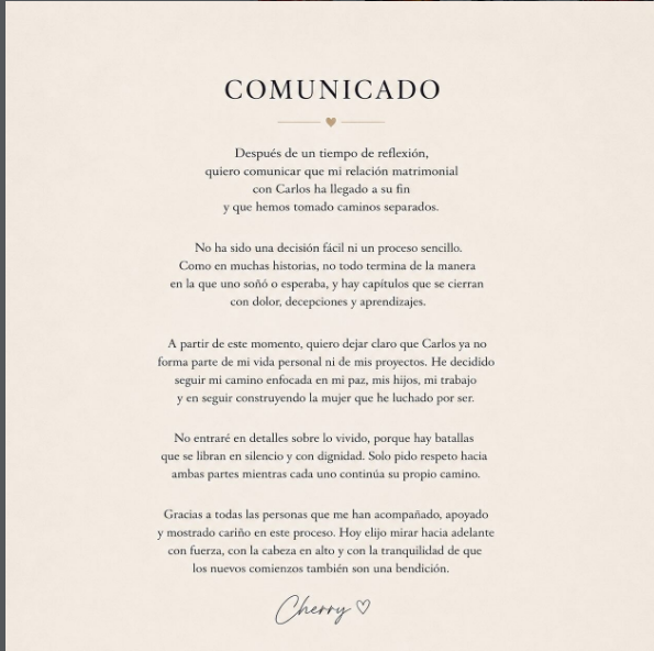 Cherry Matute el comunicado