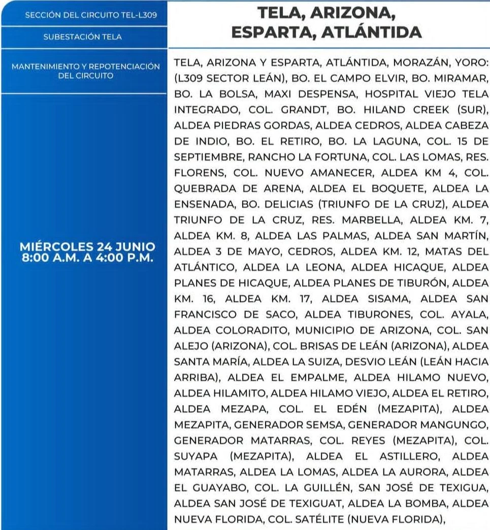 Lugares que se quedarán sin energía eléctrica