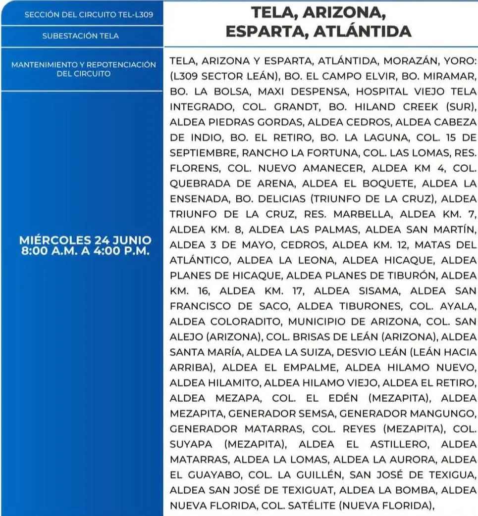 Lugares que se quedarán sin energía eléctrica