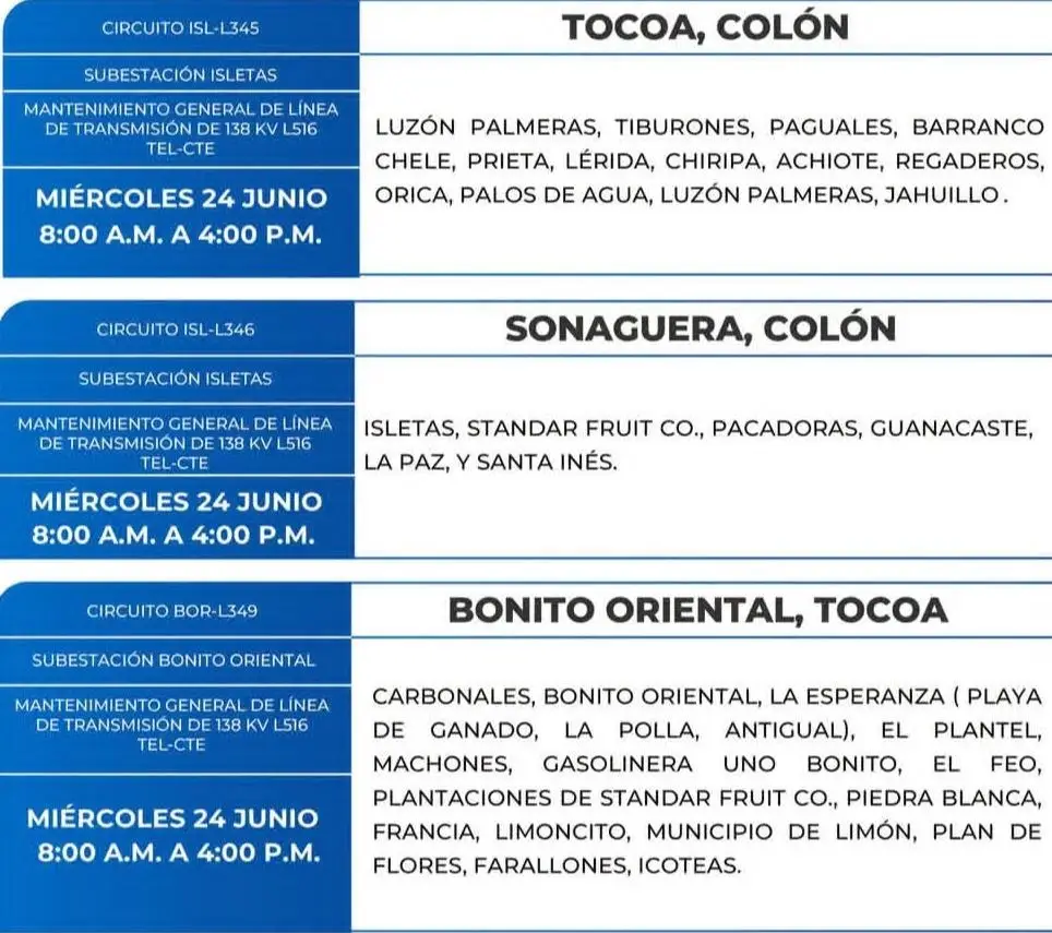 Lugares que se quedarán sin energía eléctrica