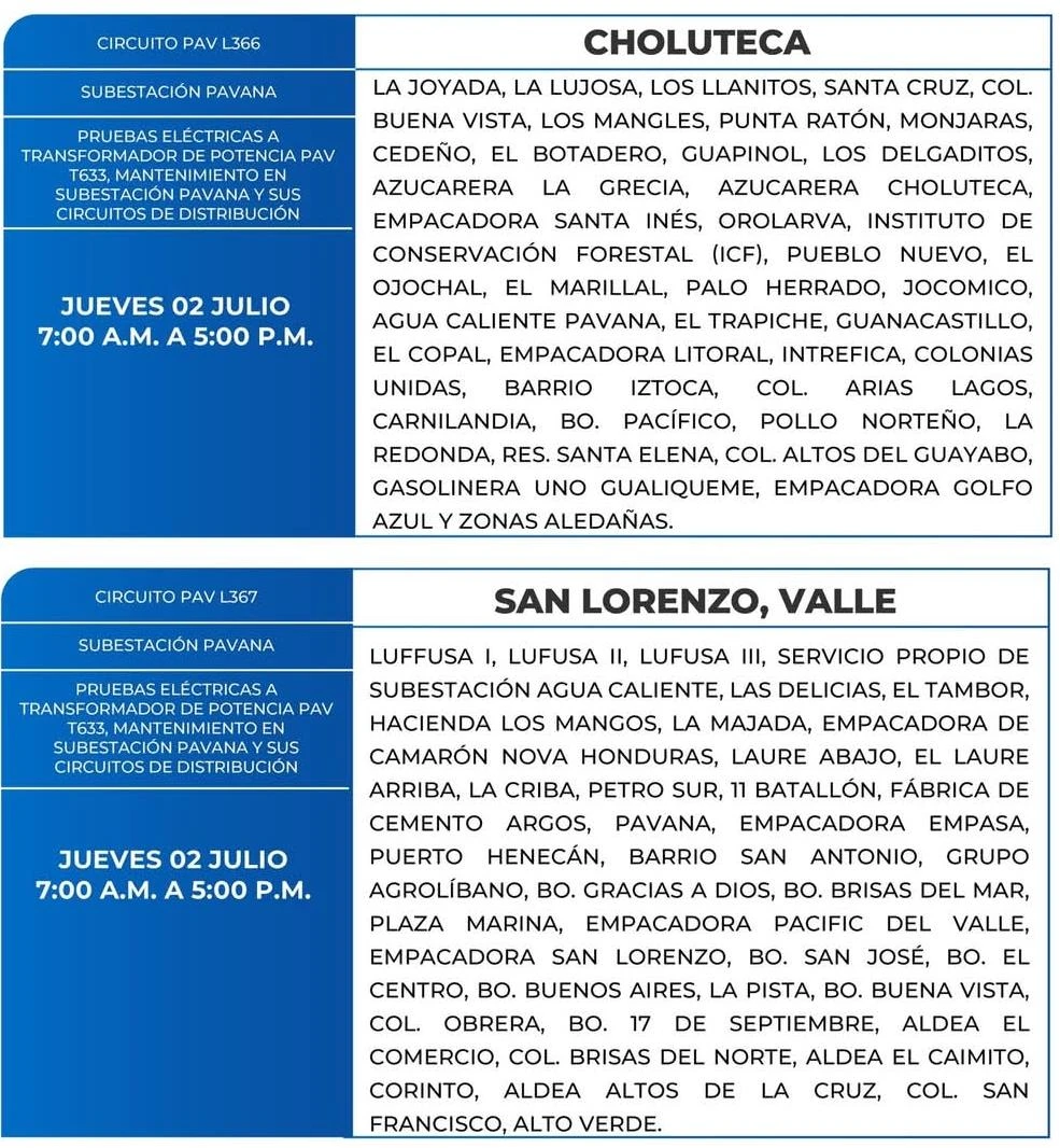 Lugares que se quedarán sin energía eléctrica 