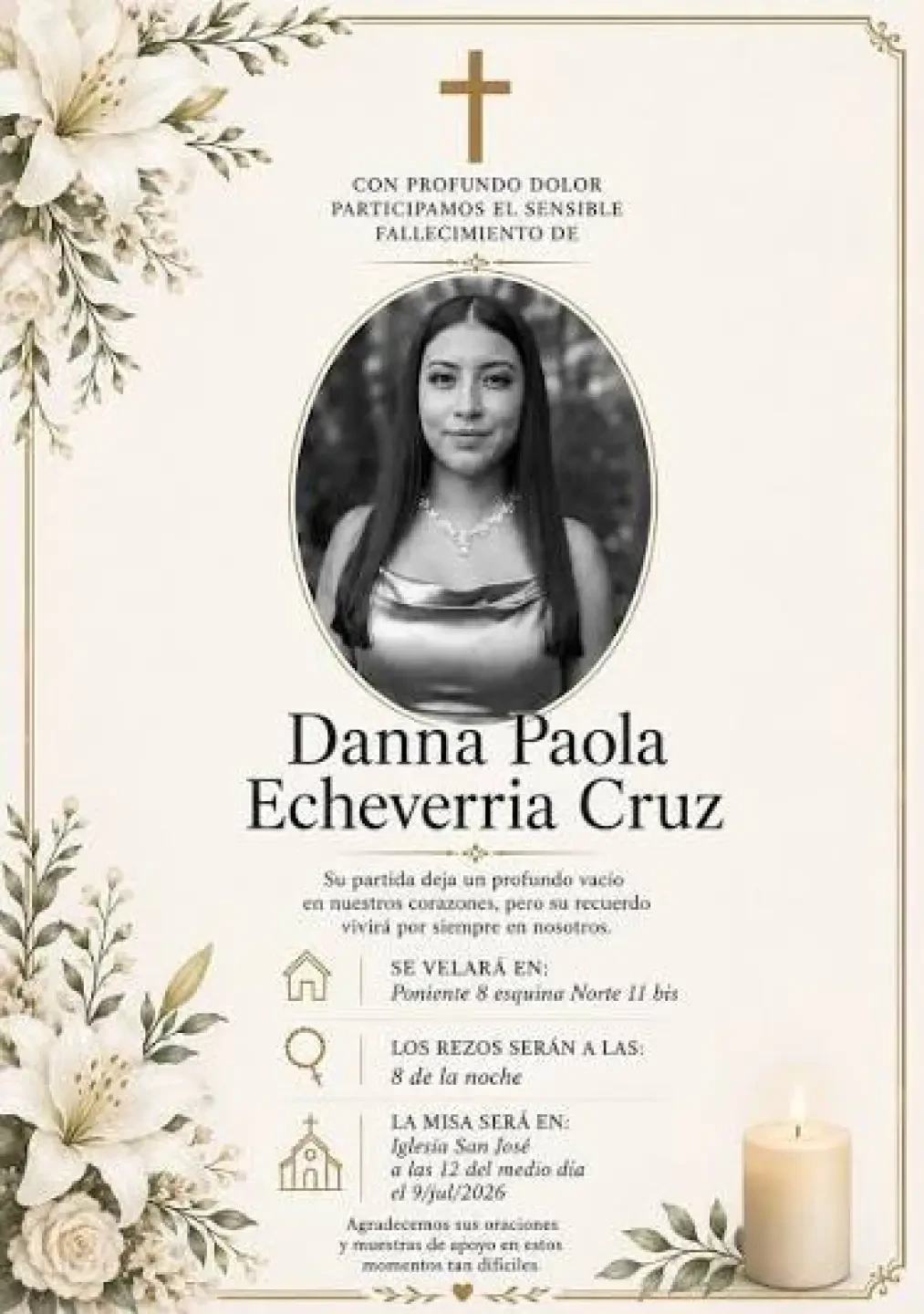 Boletín sobre la muerte de Danna Paola 