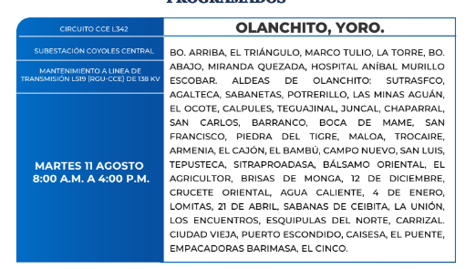 Zonas sin energía eléctrica