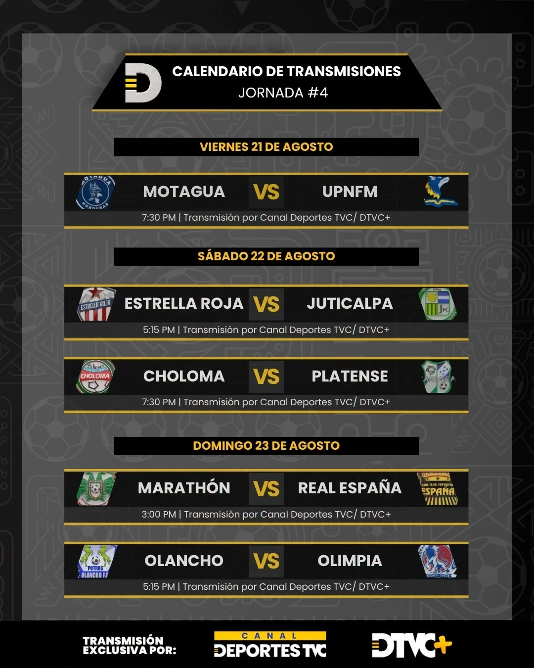 Calendario de la jornada 4