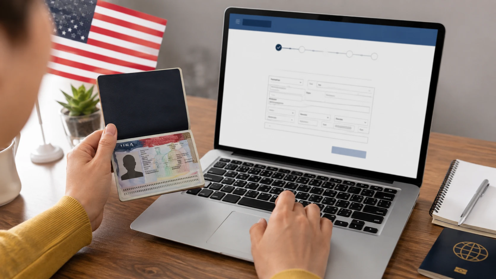 Imagen de una persona con visa y una computadora