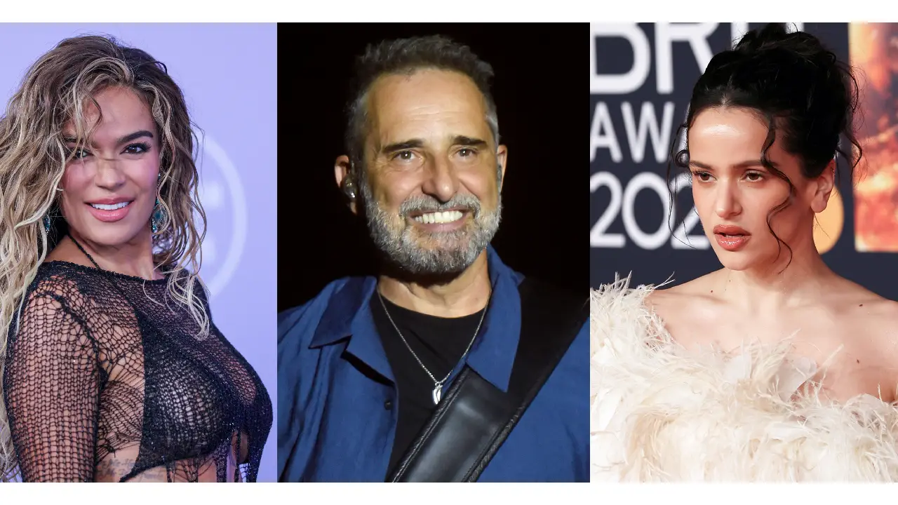 Cantantes Karol G de Colombia, Jorge Drexler de Uruguay, y Rosalía de España.