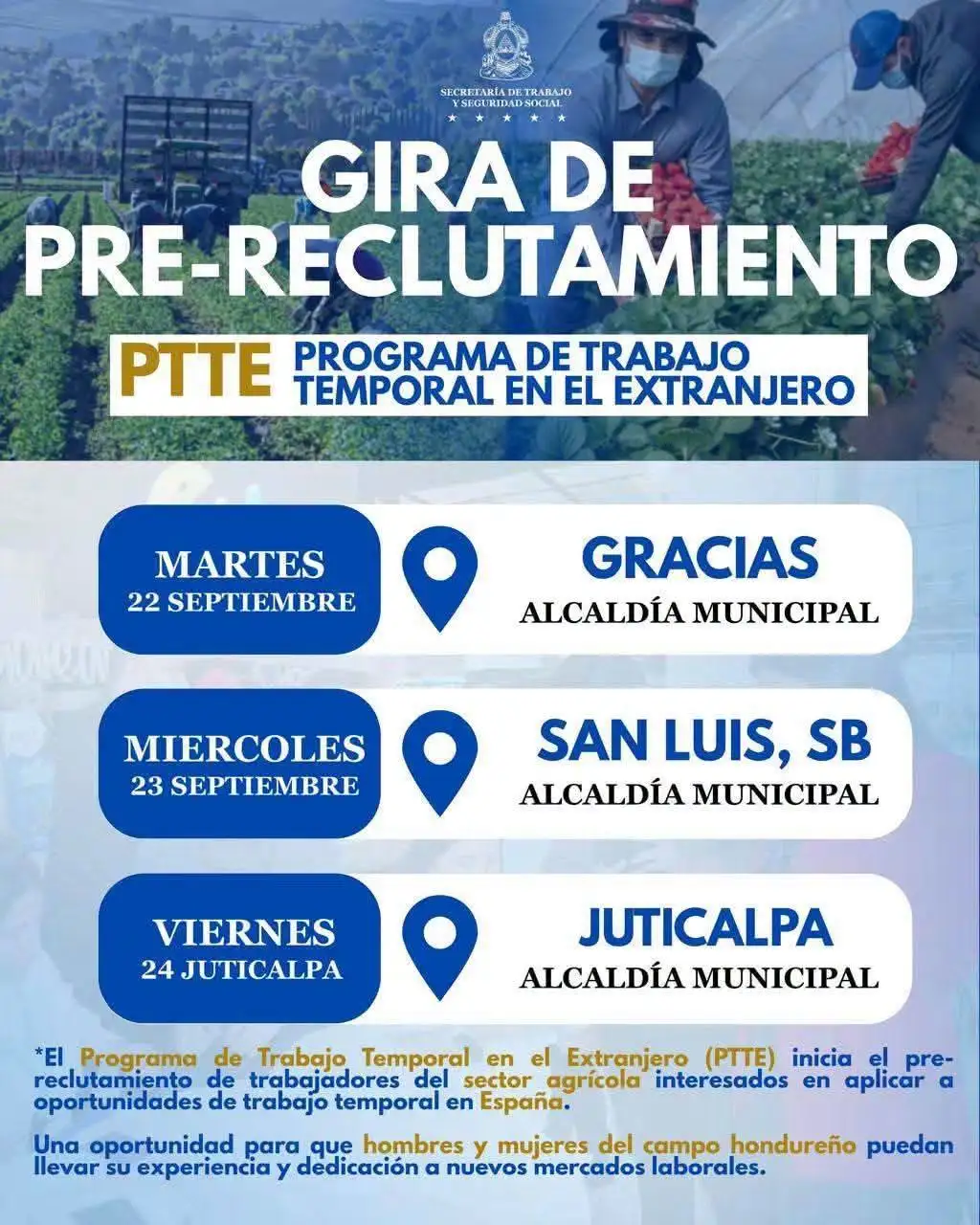Jornada de reclutamiento para trabajo en España.