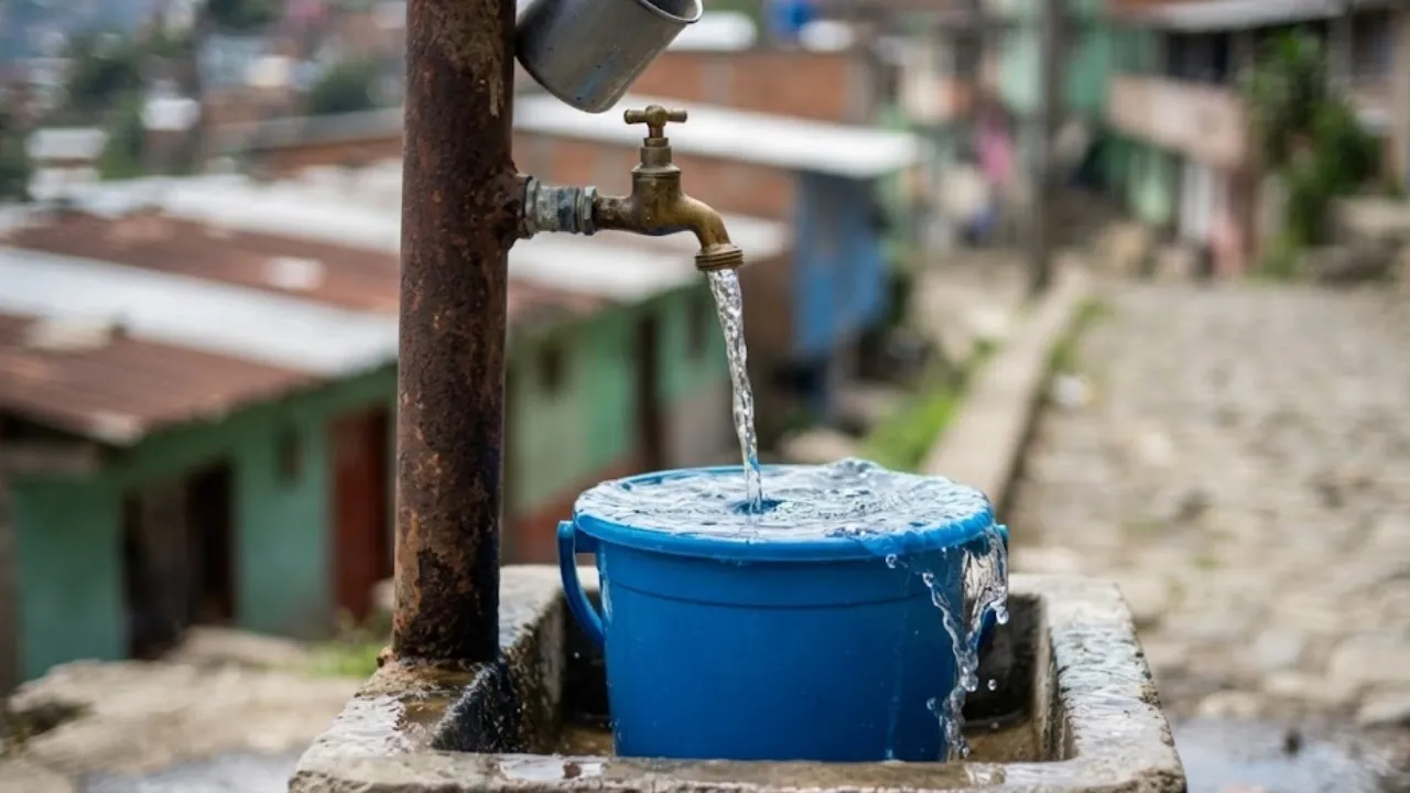 Recipiente llenándose de agua potable.