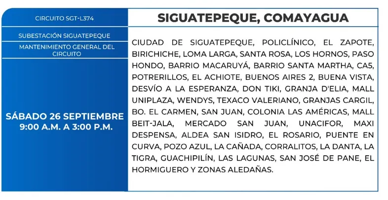 Cortes de energía en siguatepeque