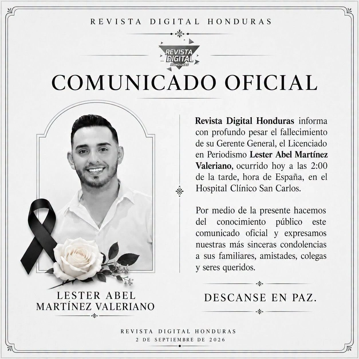 Comunicado emitido por Revista Digital.