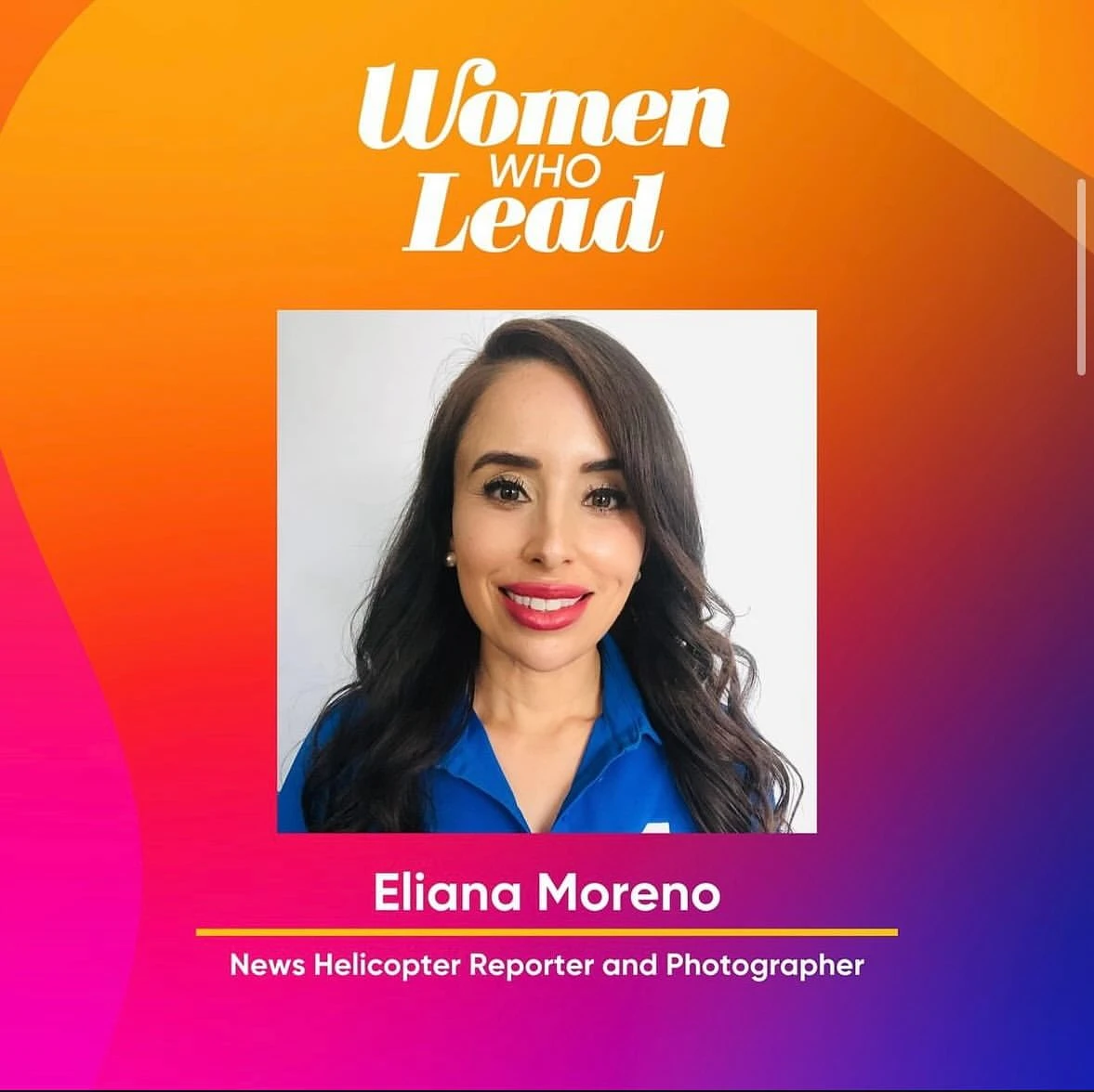 Moreno tenía 16 años de experiencia en medios del sur de California y era reconocida por sus reportes desde helicópteros en situaciones de emergencia. Foto: tomada del Instagram de Eliana Moreno