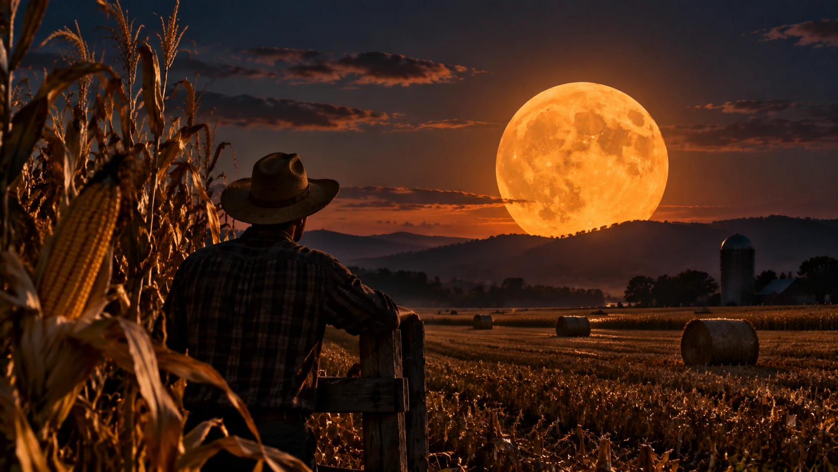 La Luna de Cosecha 2026 no será una superluna, aunque podrá verse brillante y con tonos dorados cerca del horizonte. Foto: Diseño de TVC con apoyo de la IA 