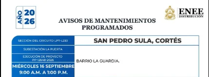 Cortes de energía programados en SPS.