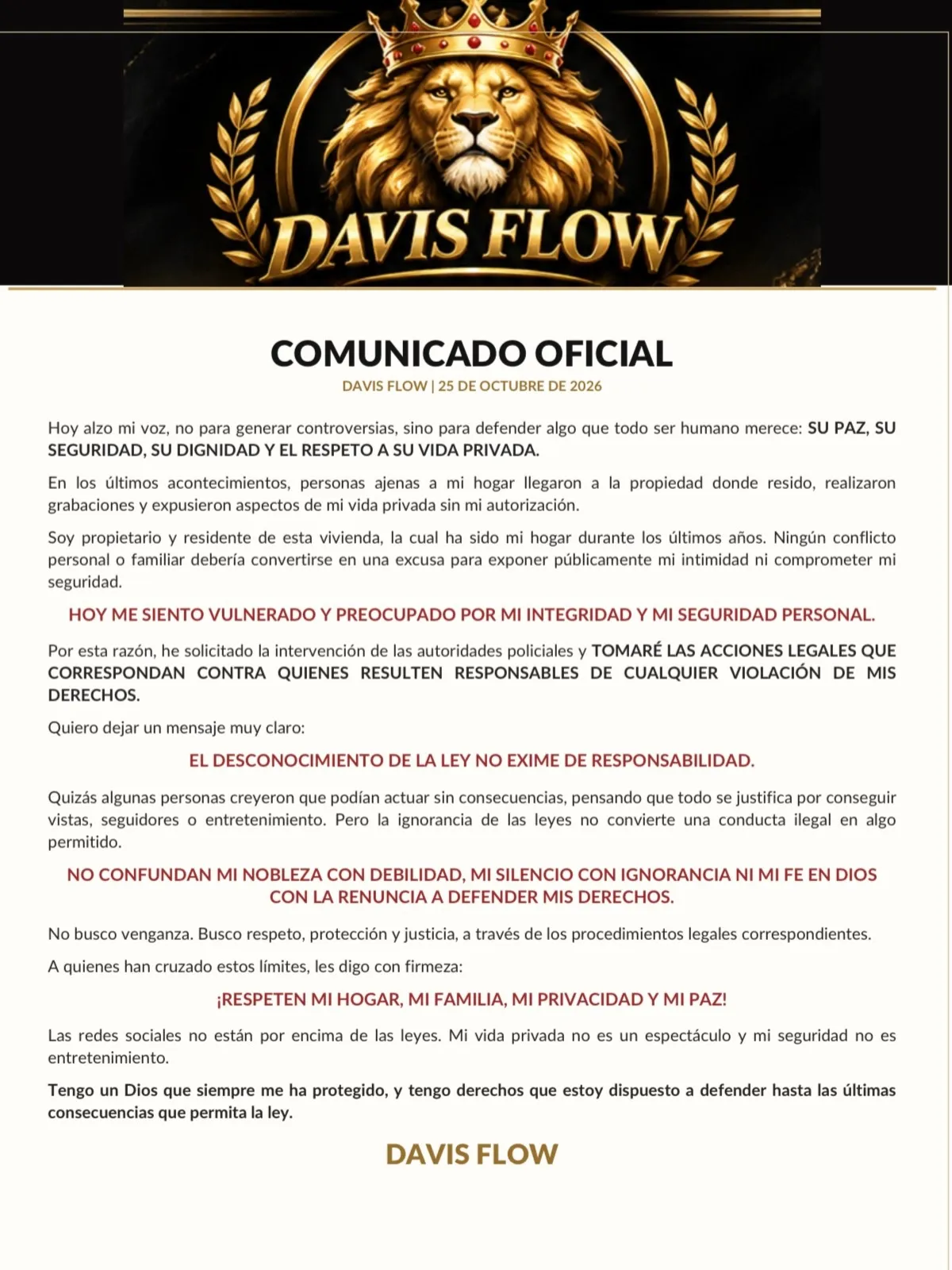 DAVIS FLOW COMUNICADO