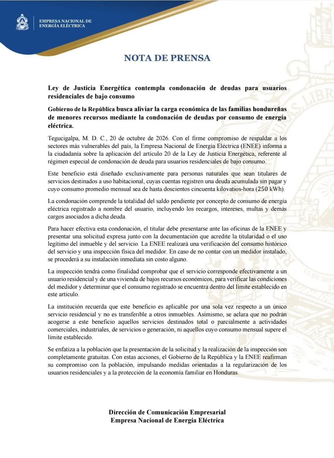 COMUNICADO ENEE