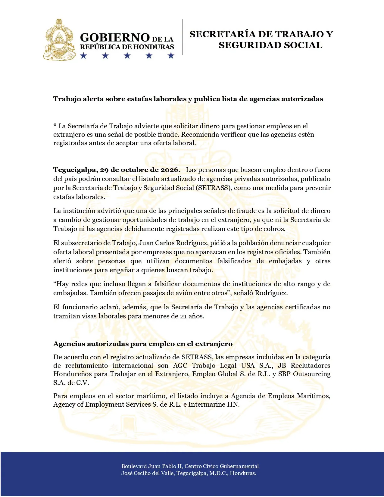 ALERTA ESTAFA EMPLEO HONDURAS