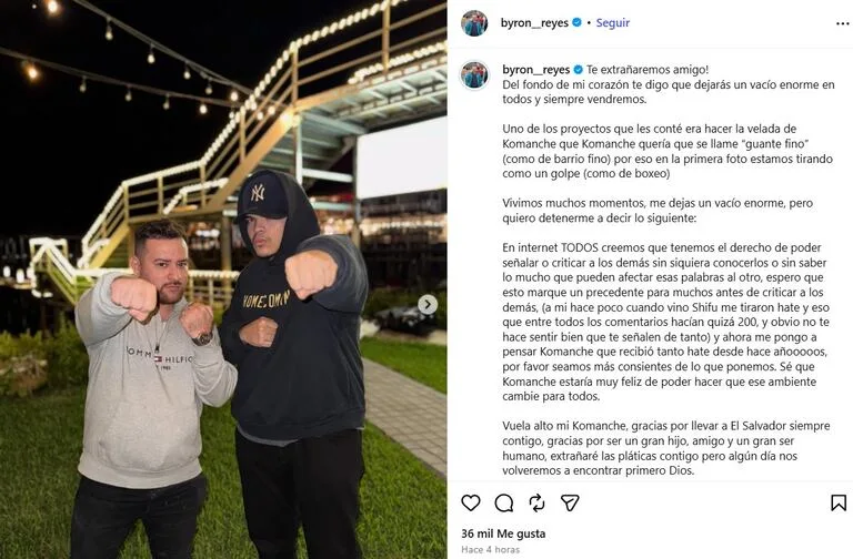 Imagen del comunicado del representante de 'Komanche'.