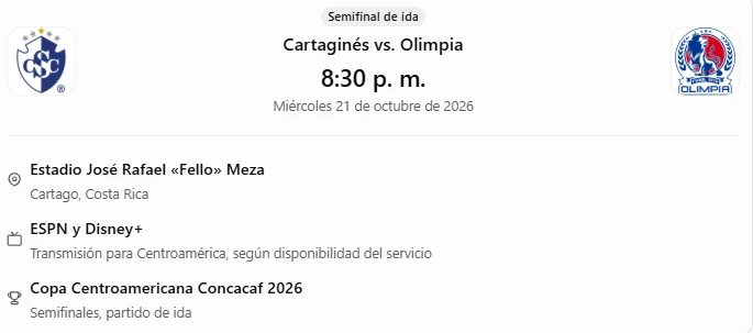 Imagen de datos del partido entre Cartaginés y Olimpia