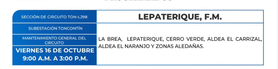 CORTES DE ENERGPIA PARA ESTE VIERNES
