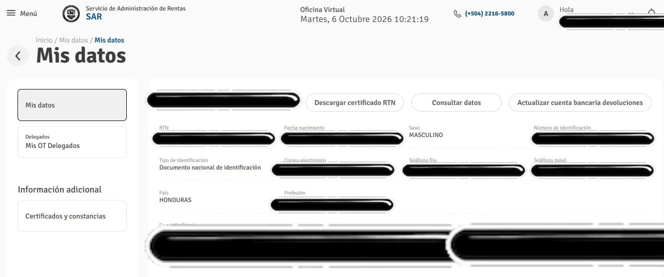 Imagen de paso 3 para ver tu RTN en línea