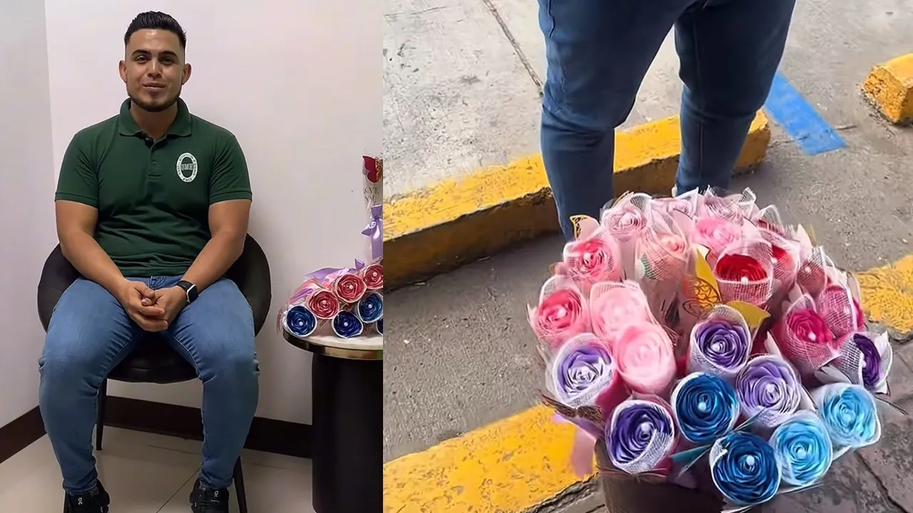 Imagen Principal de Nota: Hondureño lucha por pagar su graduación vendiendo flores y toca corazones